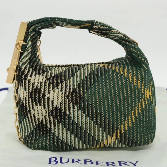 BURBERRY Mini Peg Duffle Bag Chain Hand Bag Green Auth 98935SV - Picture 2 of 15